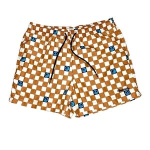 PacSun Blue and Brown Retro Swim Trunks Size Small